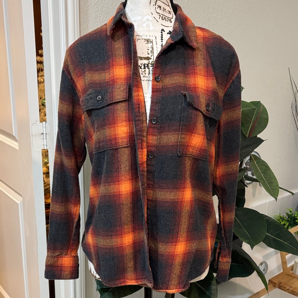 Old Navy Plaid Button Down Shirt - Black and Orange